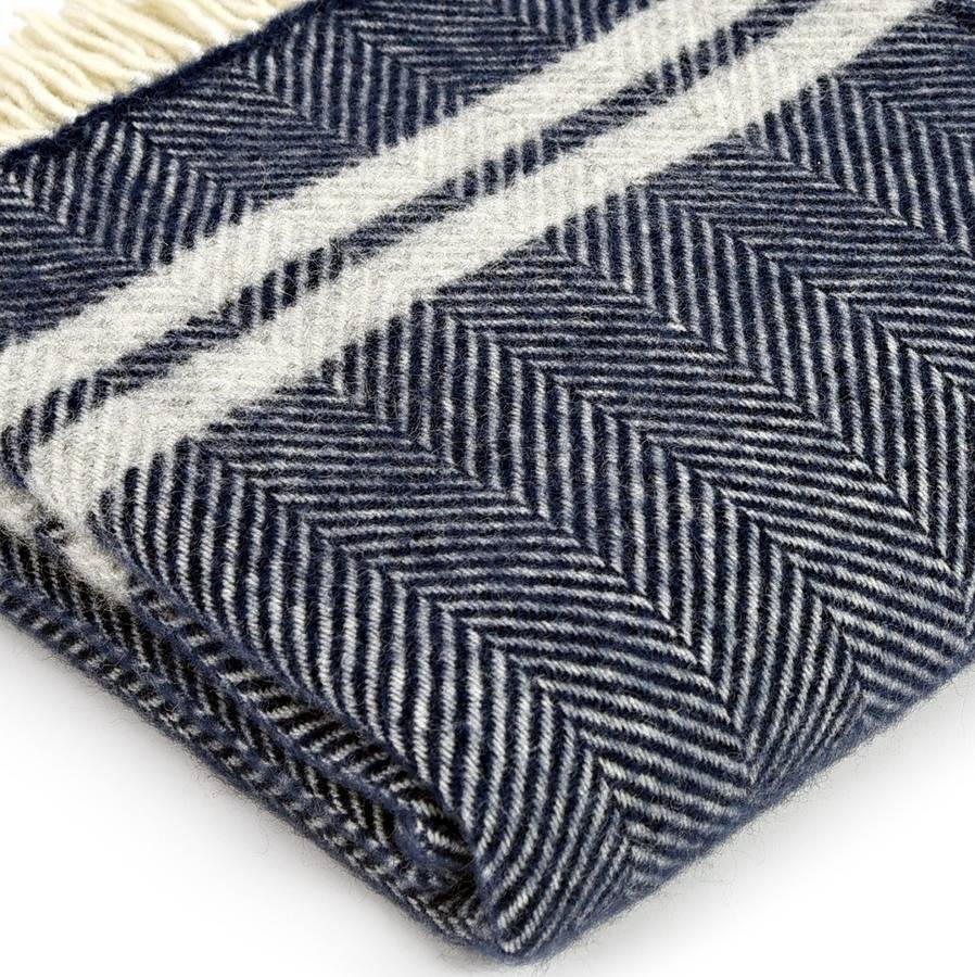 herringbone double stripe wool throw by marquis & dawe