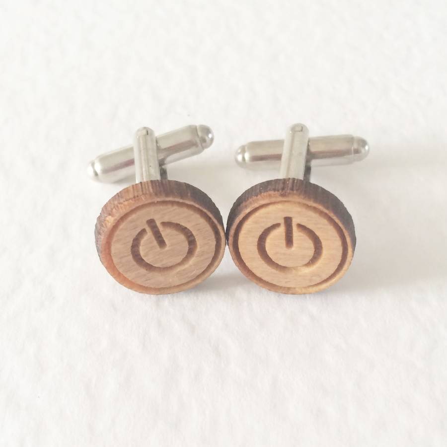 handmade wooden power button cufflinks by iamia