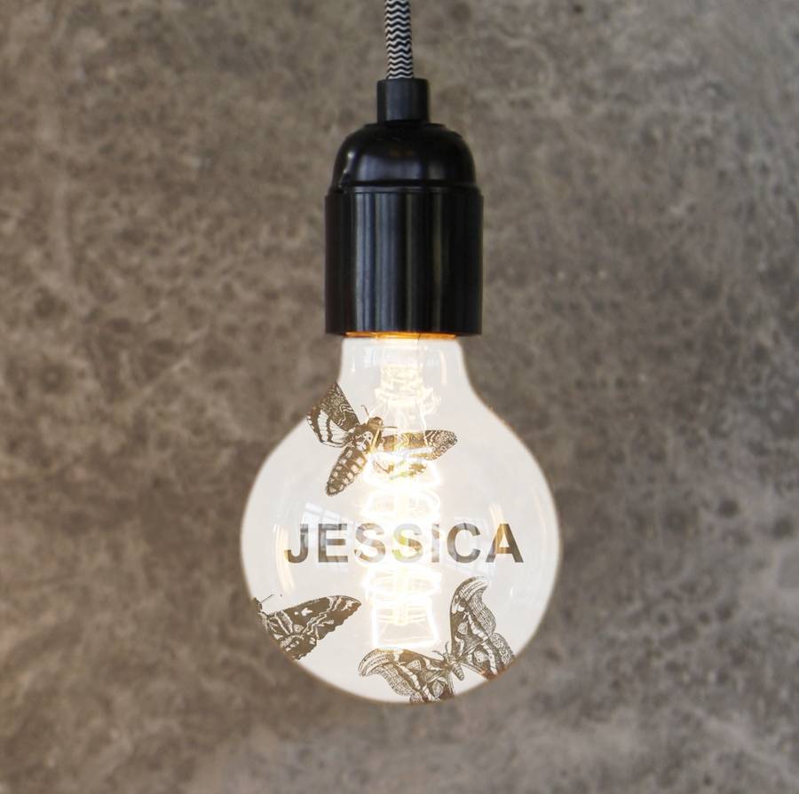 personalised 'moth' filament light bulb by the glass yard