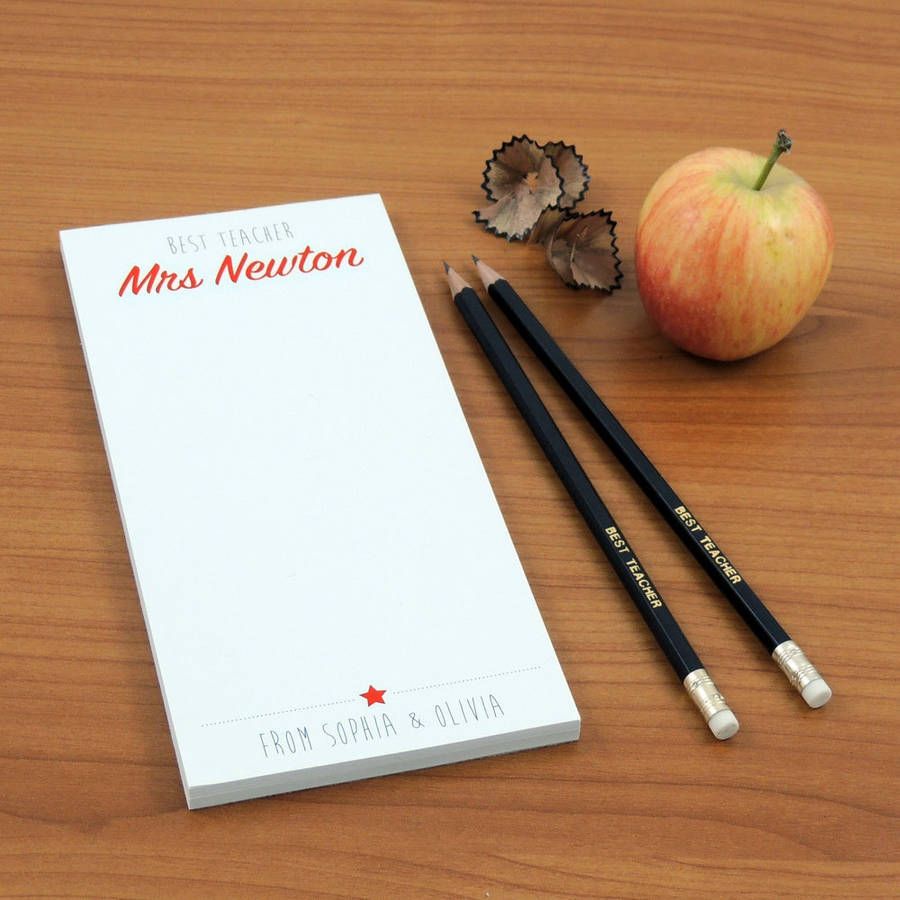 personalised teacher notepad and pencils by able labels