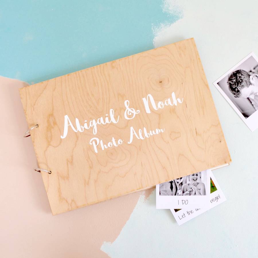 personalised wooden photo album by clouds and currents