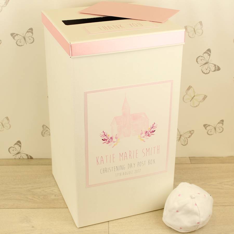 personalised watercolour church christening post box by dreams to