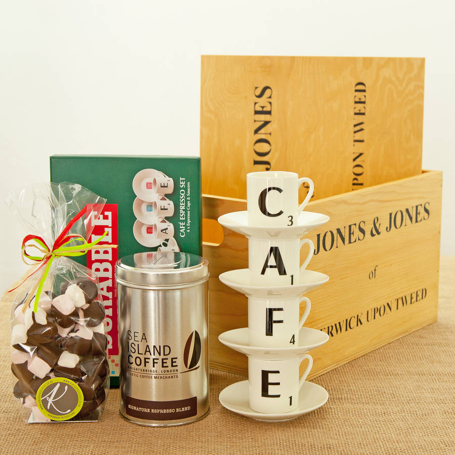 scrabble cafe espresso set coffee hamper by jones and jones of berwick