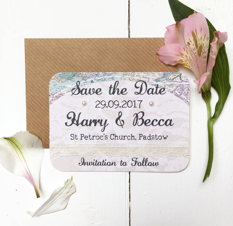 travel inspired wedding save the date card by peardrop
