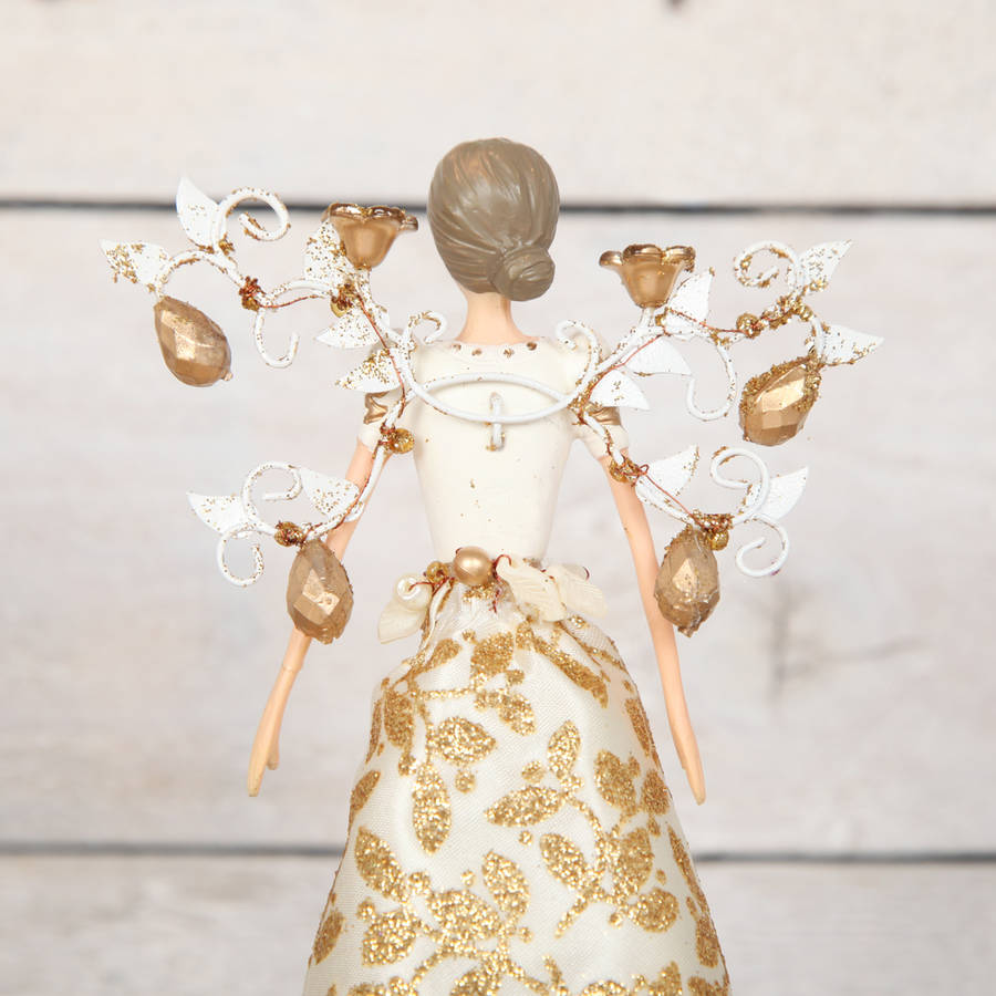 gold and white angel fairy tree topper by red berry apple