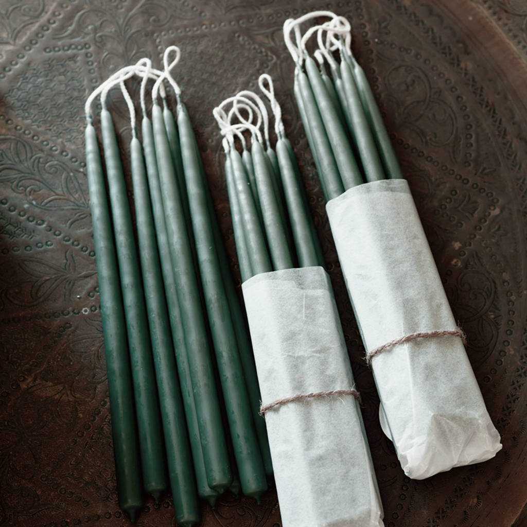 mini taper candles, set of ten aloe green by rowen & wren
