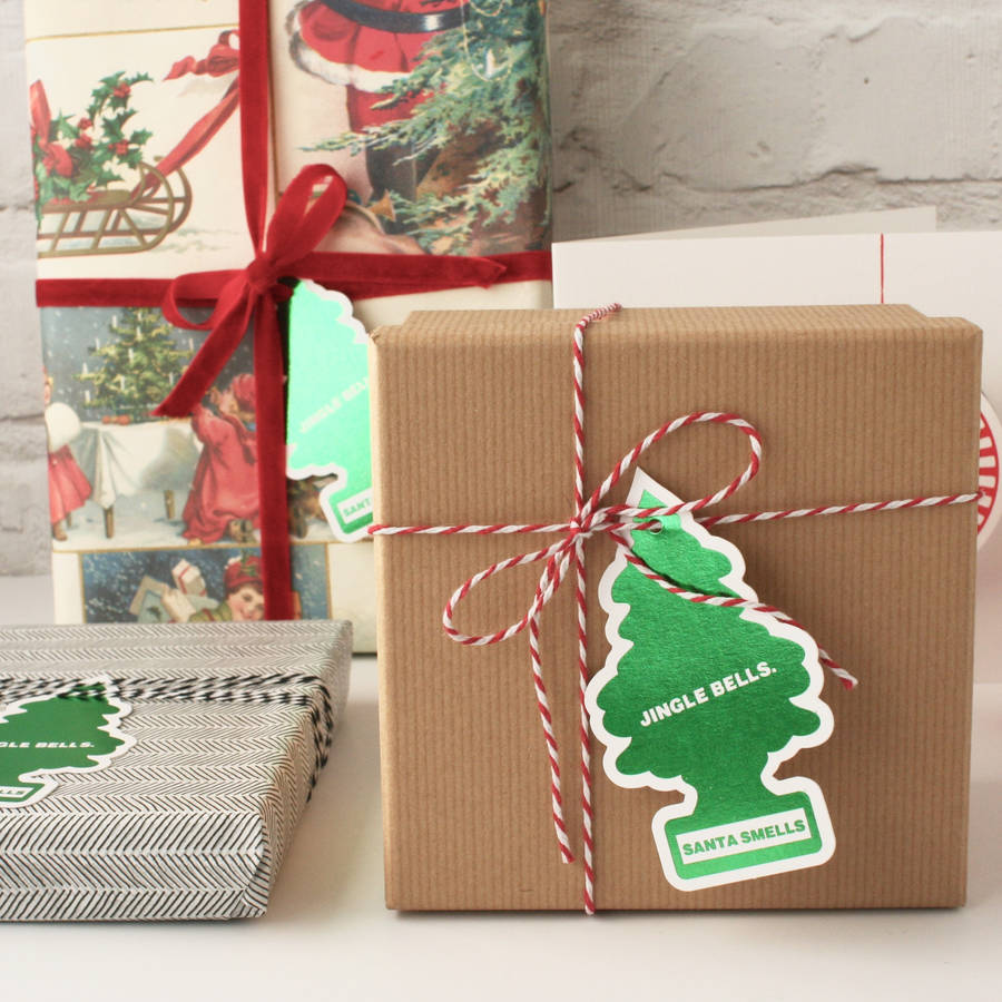 shiny foil christmas tree gift tags by the design
