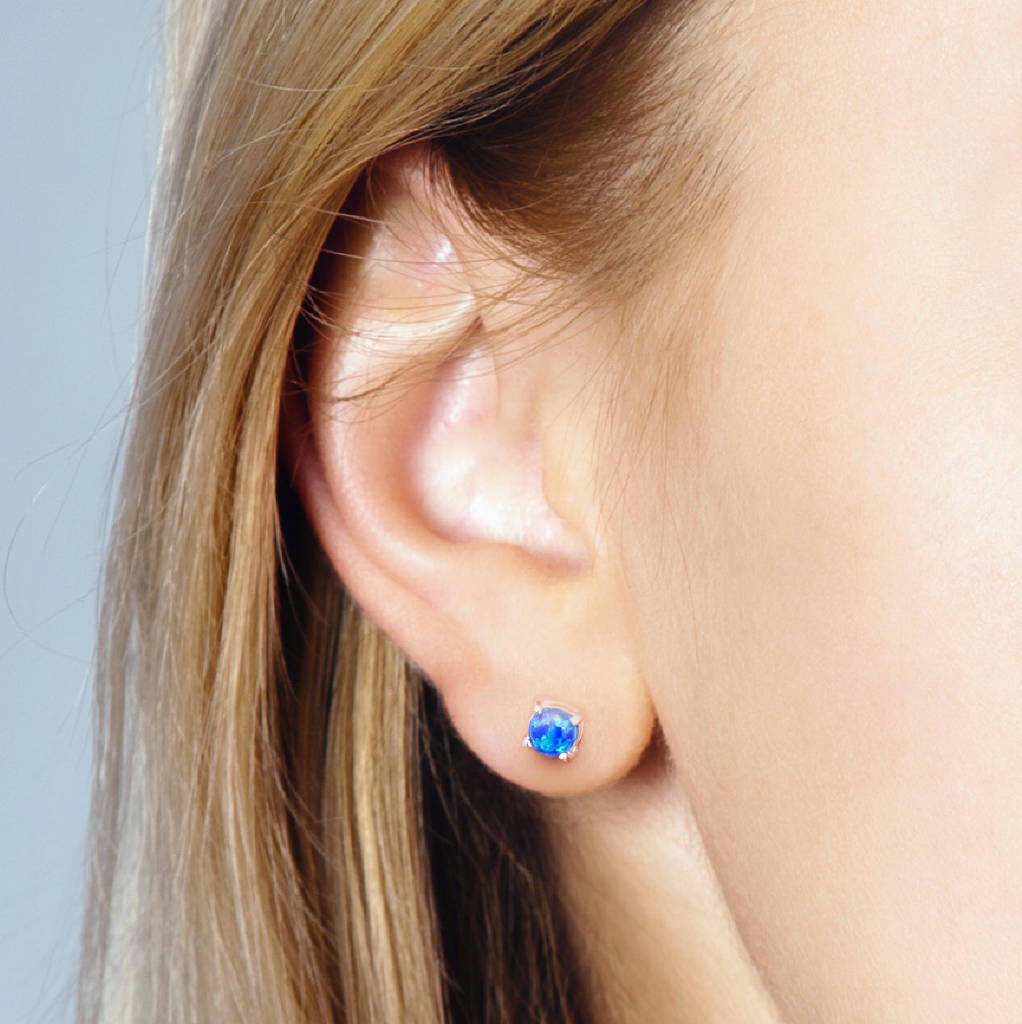 Emerie Personalised Blue Opal Stud Earrings By Bloom Boutique