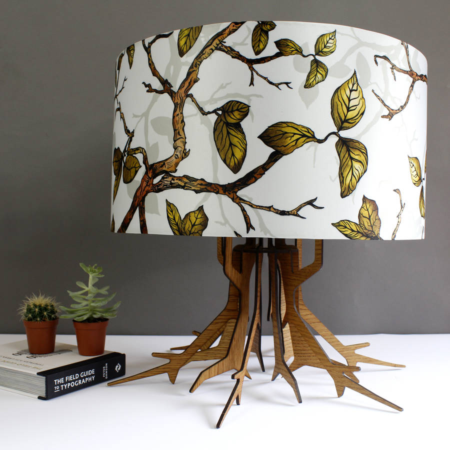tree branch laser cut lamp base with botanical shade by terrarium designs