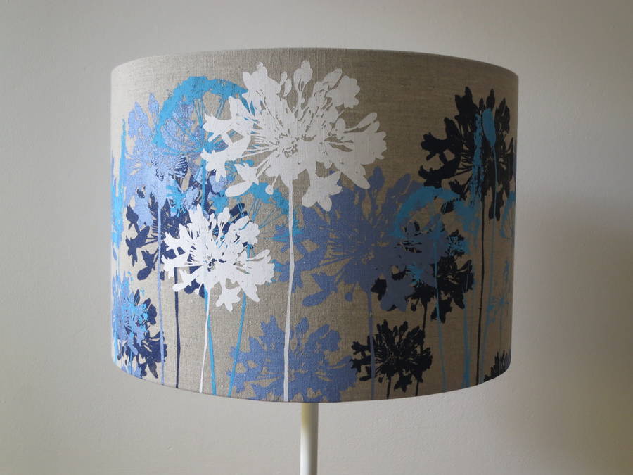 floral printed linen lampshade blue and white by emma purdie