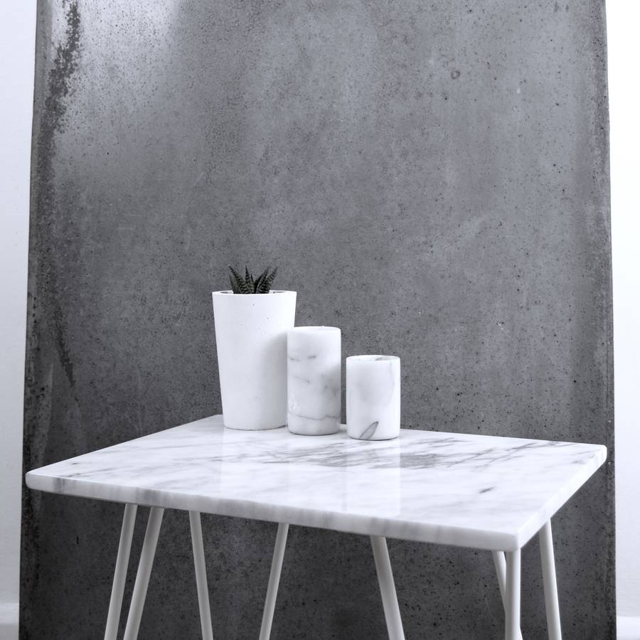 white marble side table with hairpin steel legs by sort