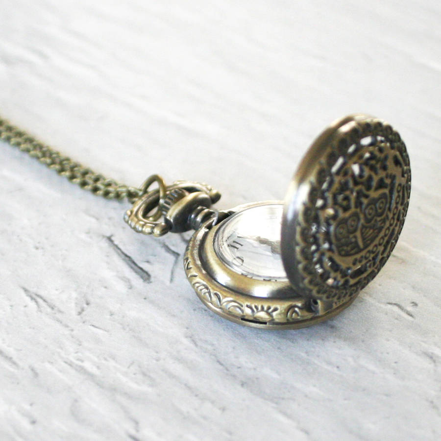 little owls pocket watch necklace by hayley & co
