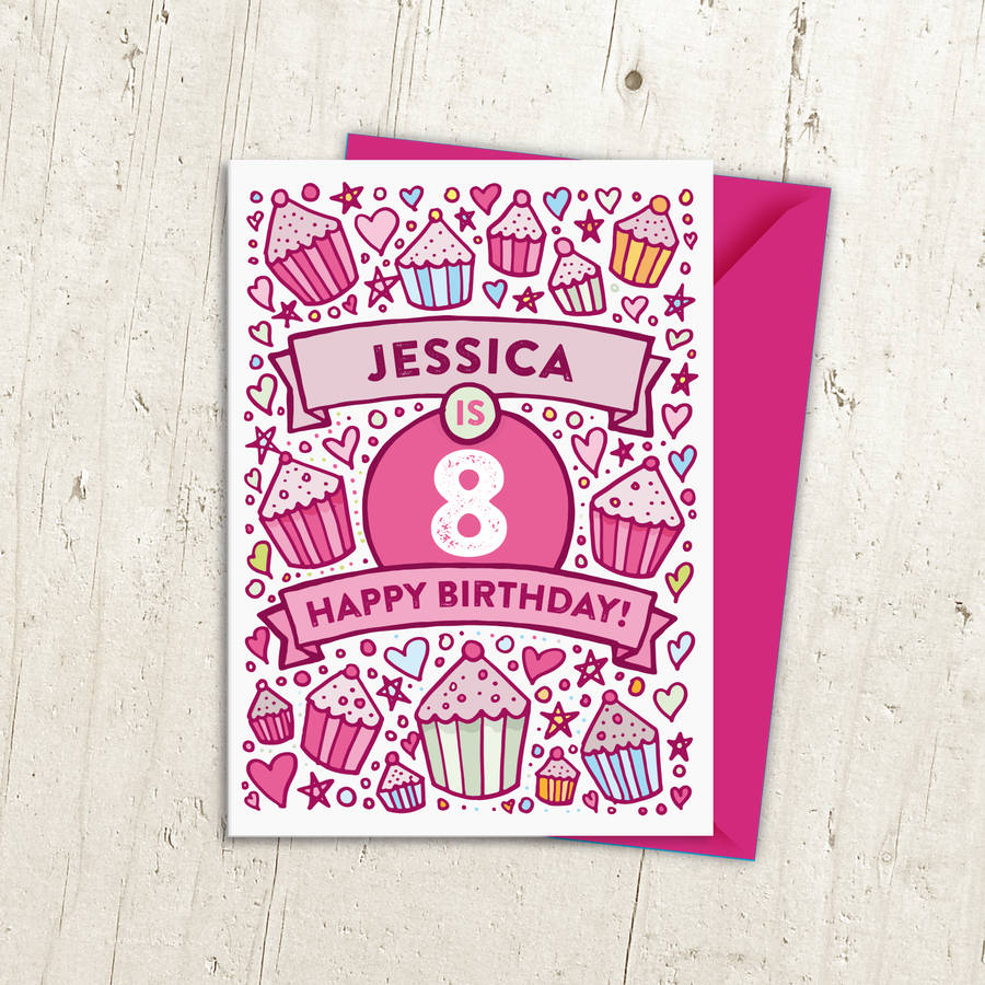 8th Birthday Card Cupcake Personalised By A Is For Alphabet