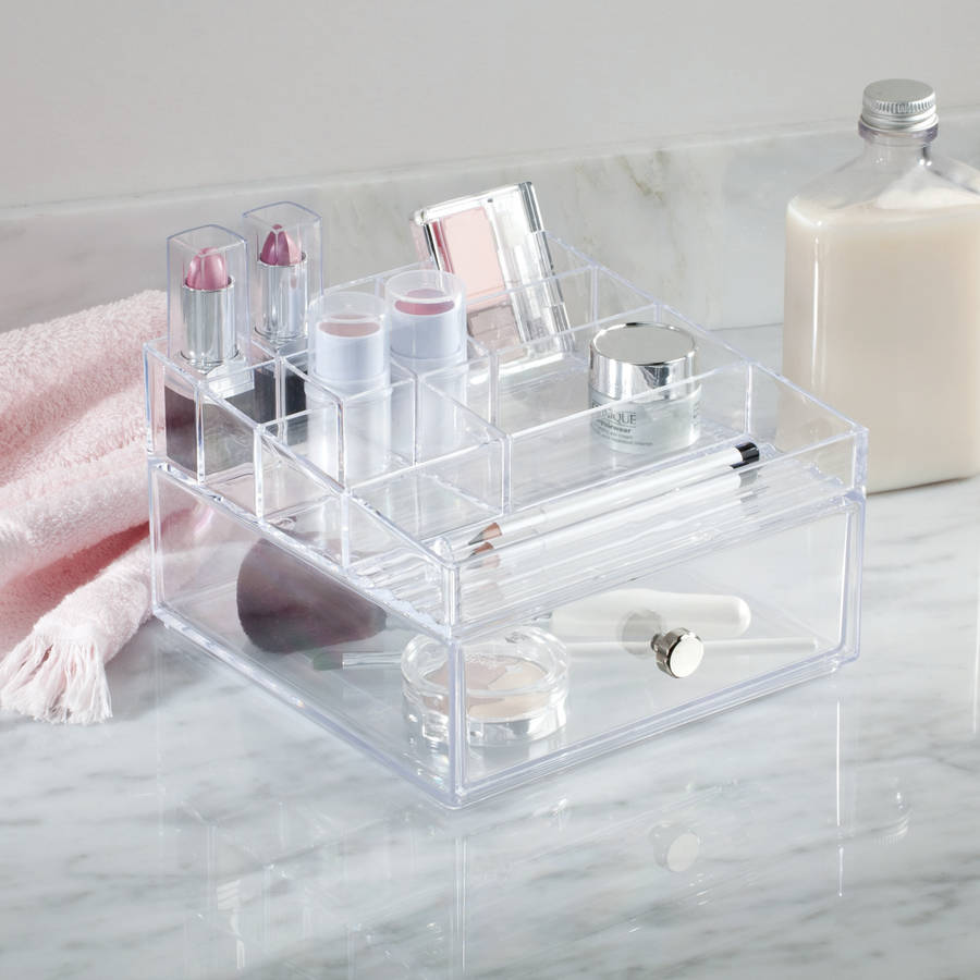 two wide acrylic drawers for makeup storage by jodie byrne