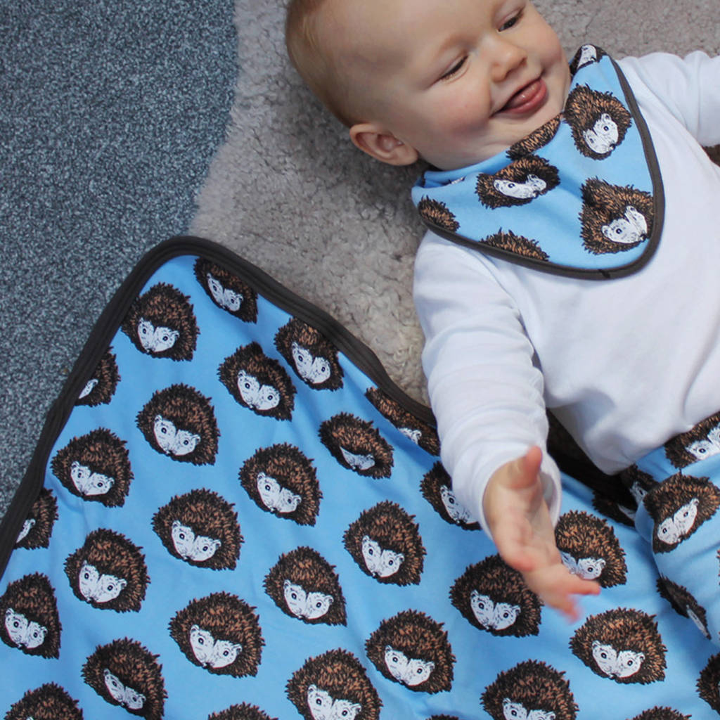 blue cotton hedgehog baby blanket by martha and hepsie