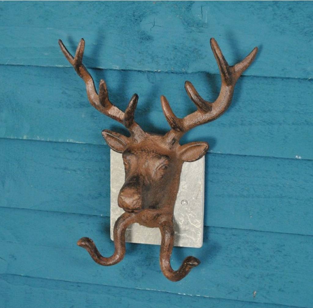 cast iron stag coat hook slate mount by garden selections