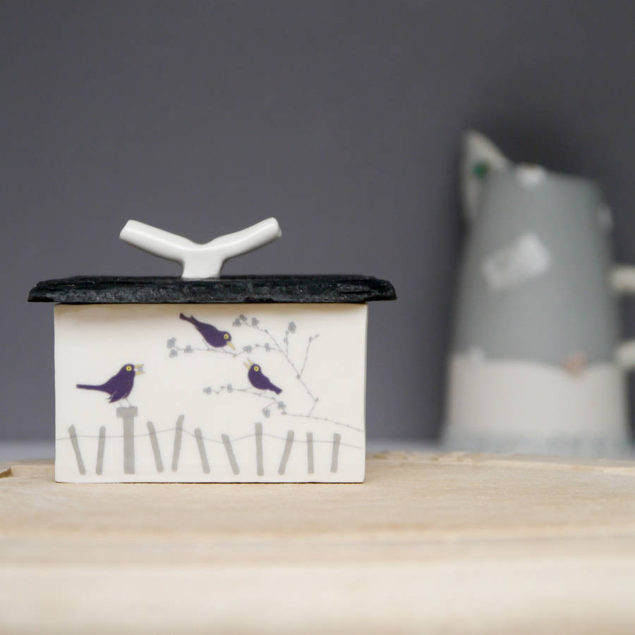 blackbird ceramic small butter dish by sue candy ceramics