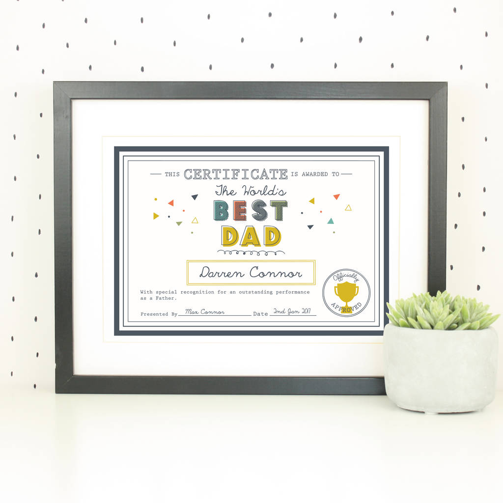 personalised father's day print dad gift certificate by