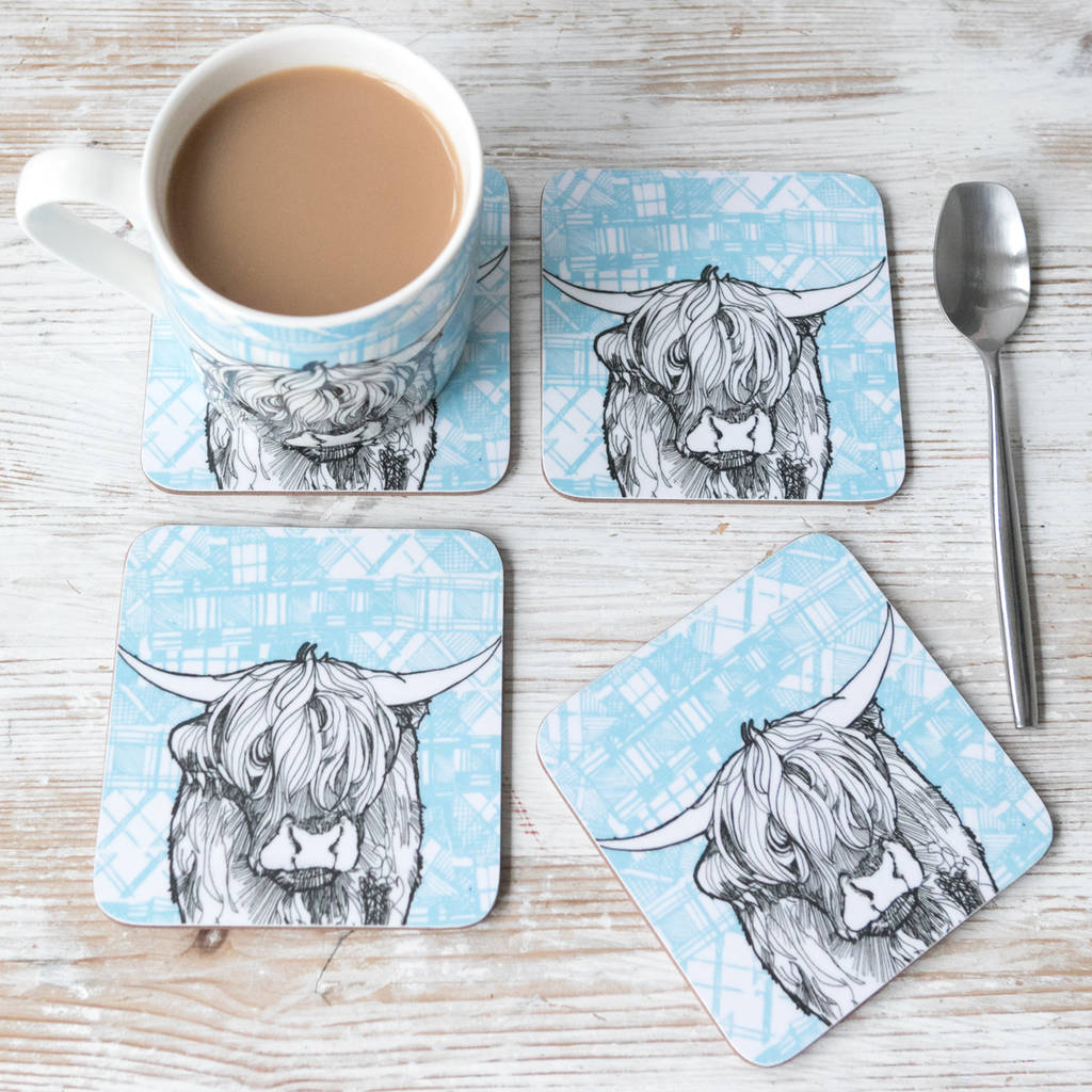 scottish highland cow set of four placemats by gillian kyle gift & home