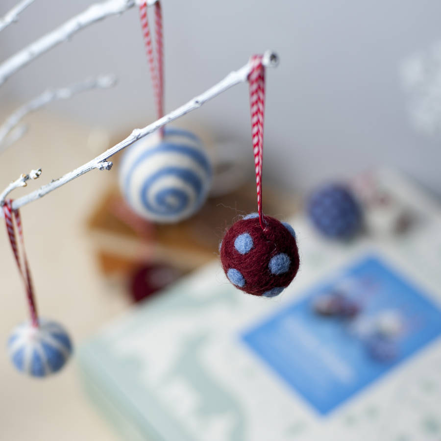 christmas baubles needle felting kit berry and blue by hawthorn