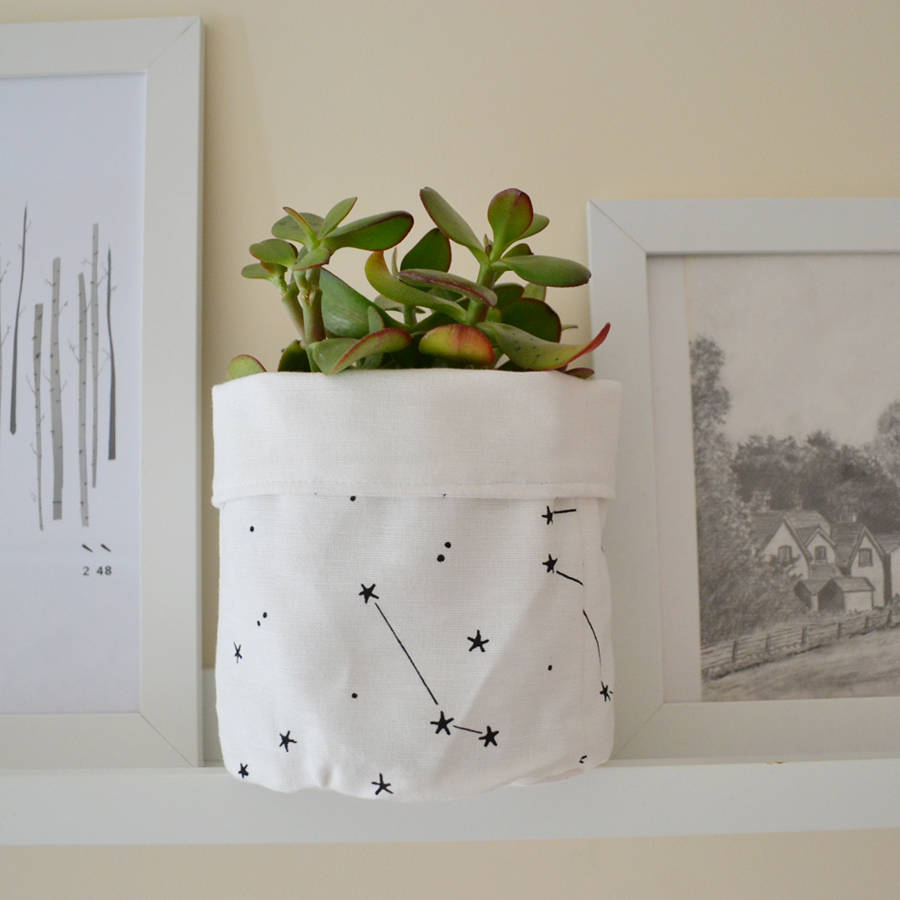 hand printed fabric plant pot cover medium by erinnies