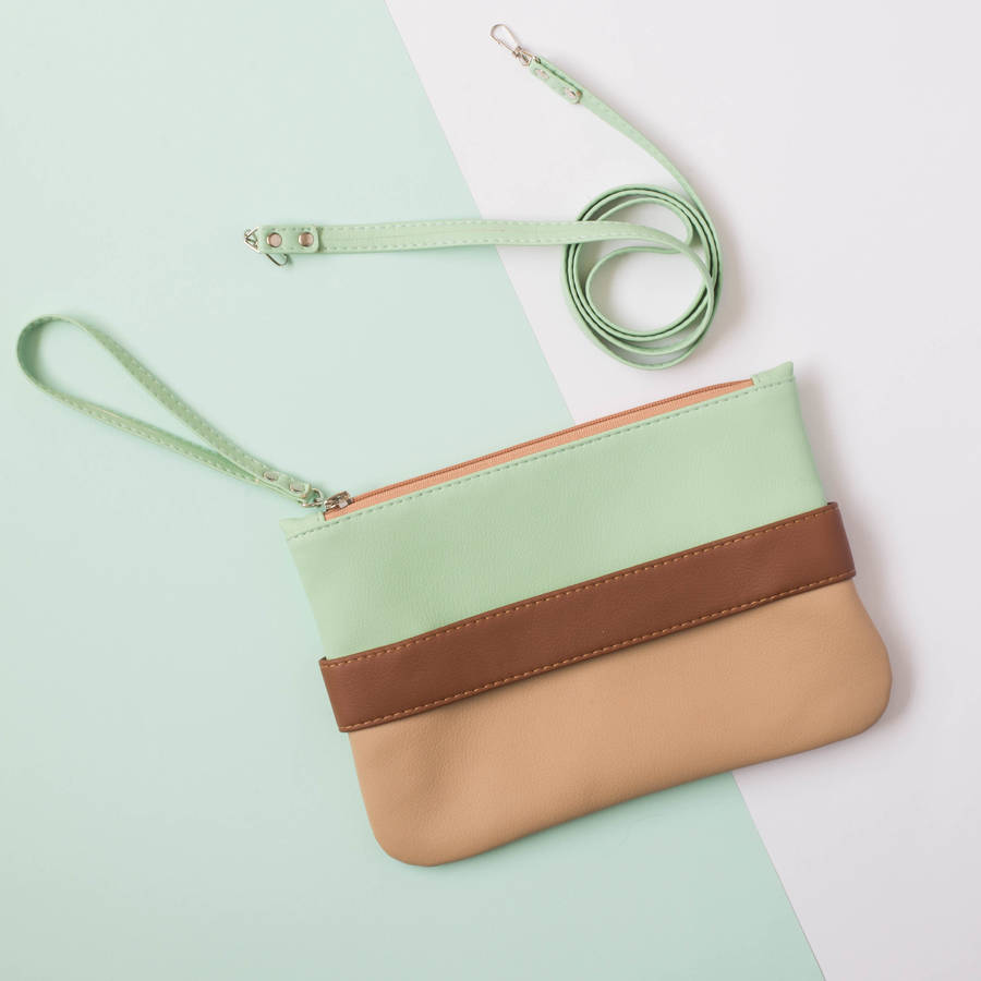mint and beige vegan leather clutch bag by iamia