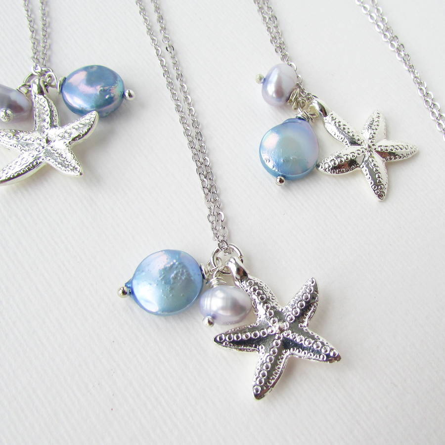 silver pearl and starfish necklace by misskukie