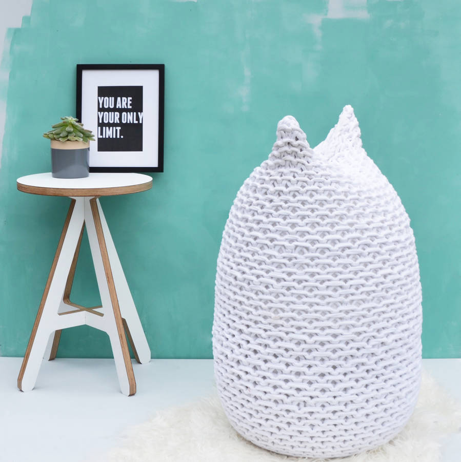 hand knitted oval bean bag by jessica lee