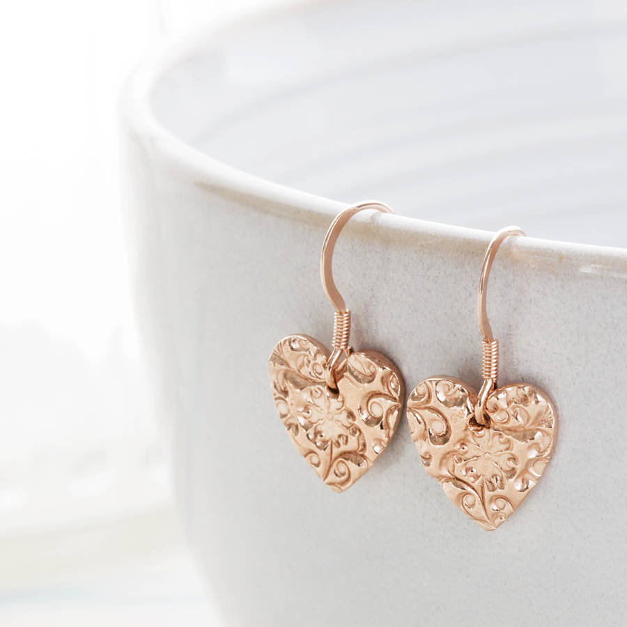 Rose gold heart drop earrings Clearance