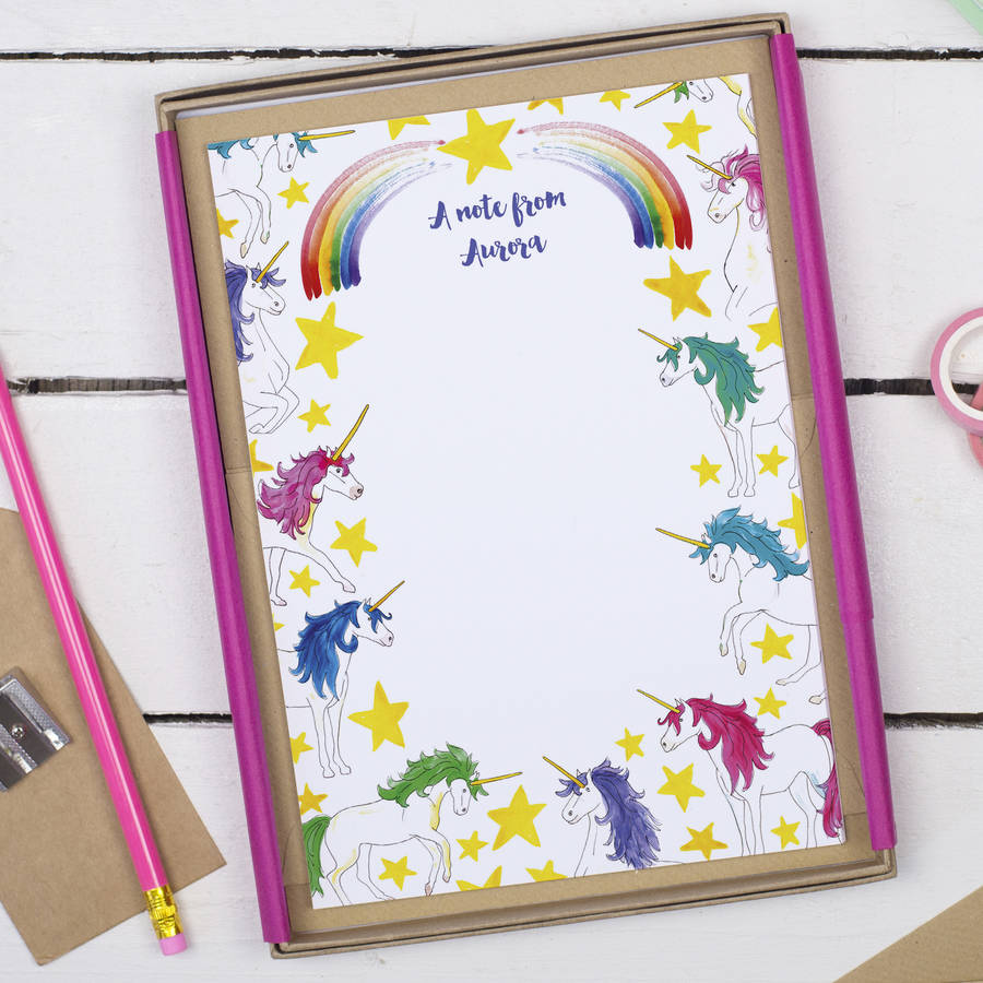 personalised unicorn children's writing set by alexia claire