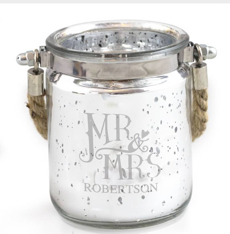 personalised hanging sparkle wedding candle holder by letteroom