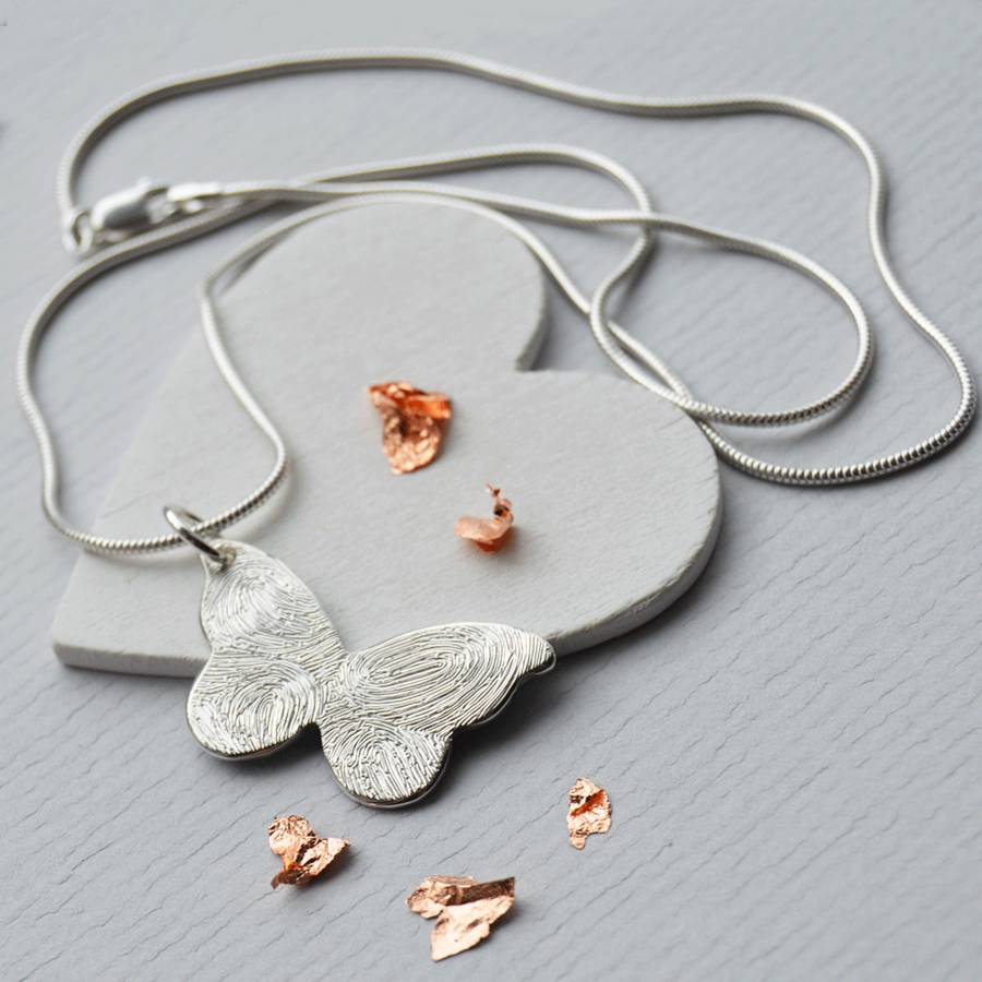 personalised silver fingerprint butterfly necklace by hold upon heart