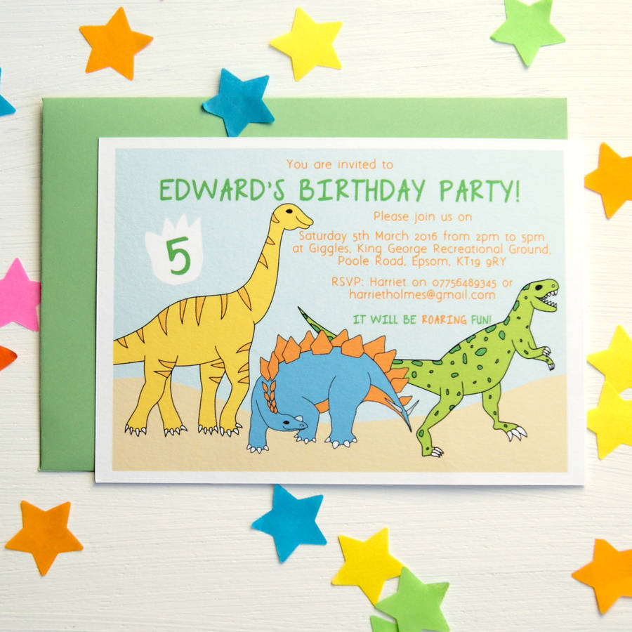 dinosaurs personalised birthday party invitations by superfumi