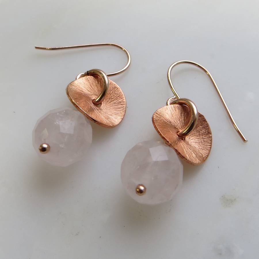 brushed copper disc and gemstone earrings by gracie collins
