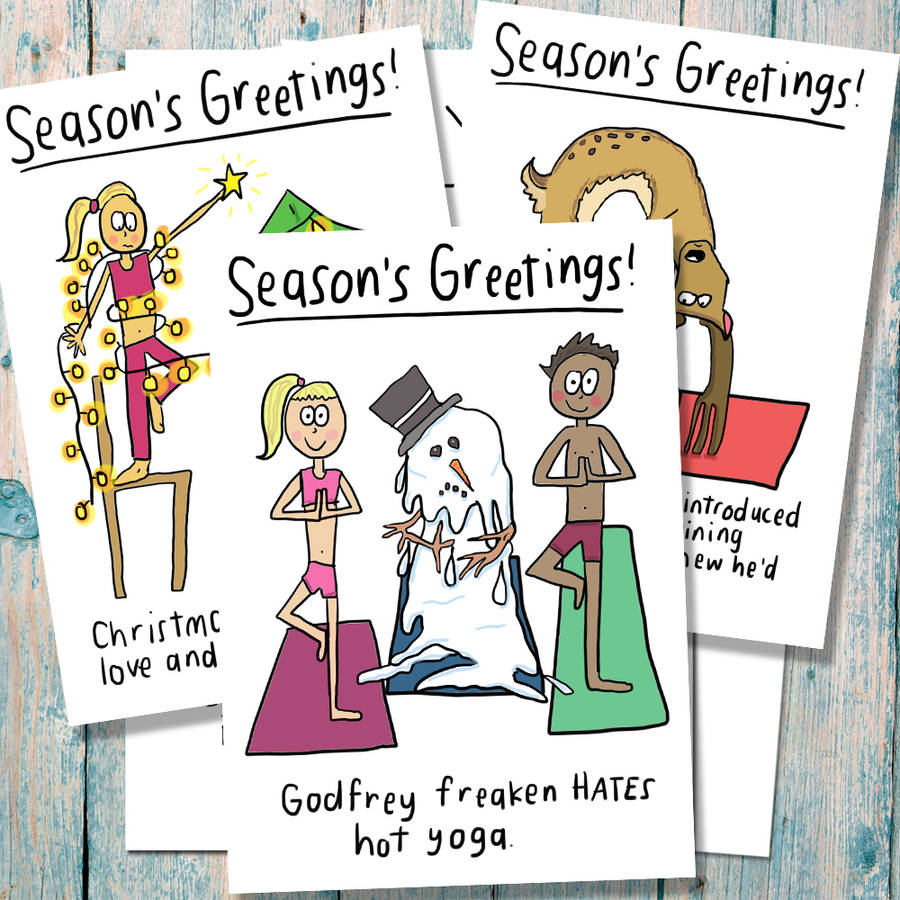 pack of six yoga themed christmas cards by indieberries ...