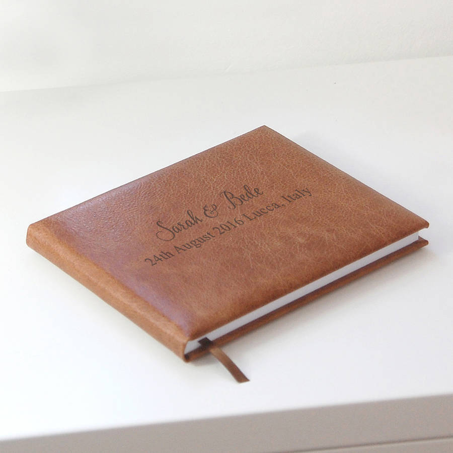 personalised leather guest book by oh so cherished