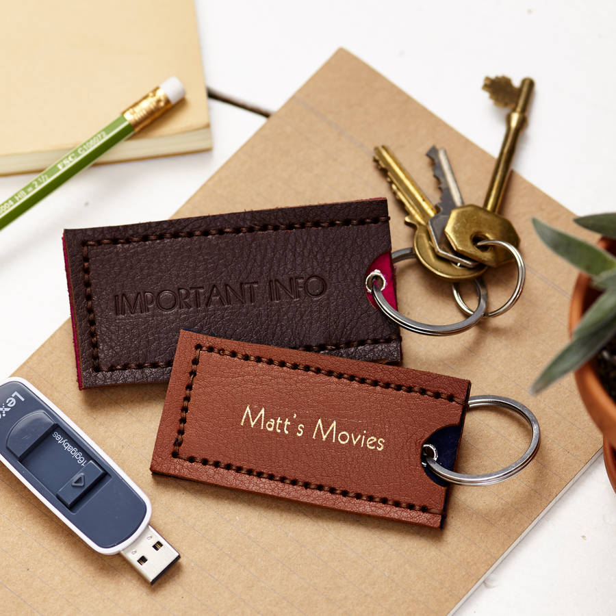 leather usb stick holder and keyring by parkin & lewis