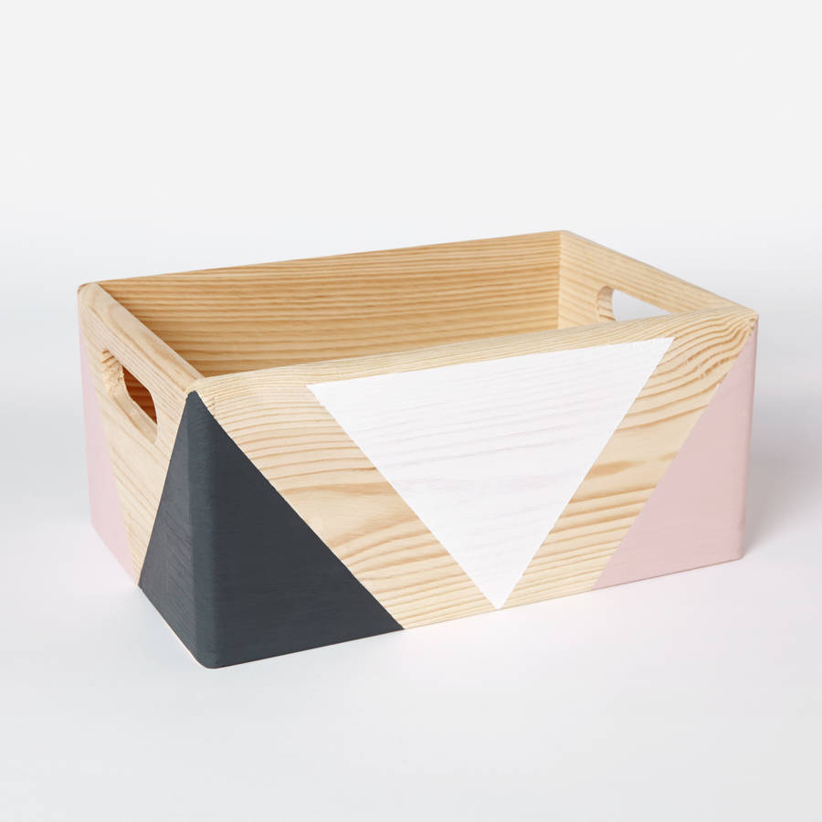 Geometric Wooden Box With Handles Two Sizes Available By Happy Little