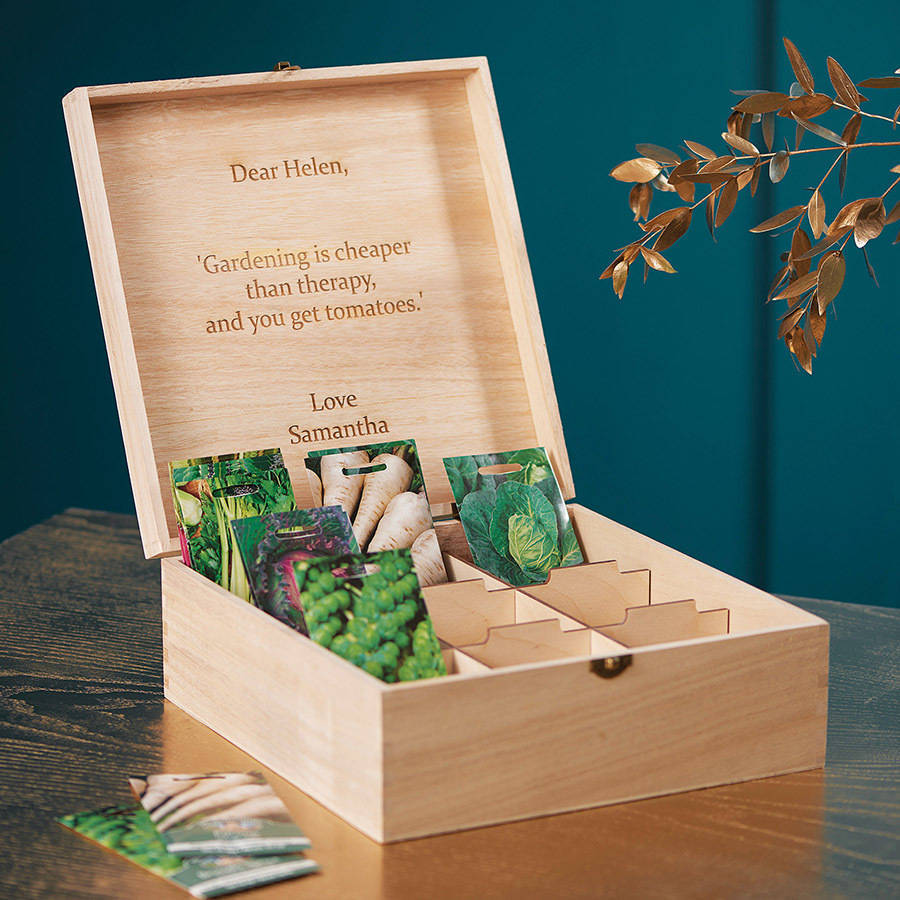 personalised gardeners' veg seed storage box by bombus