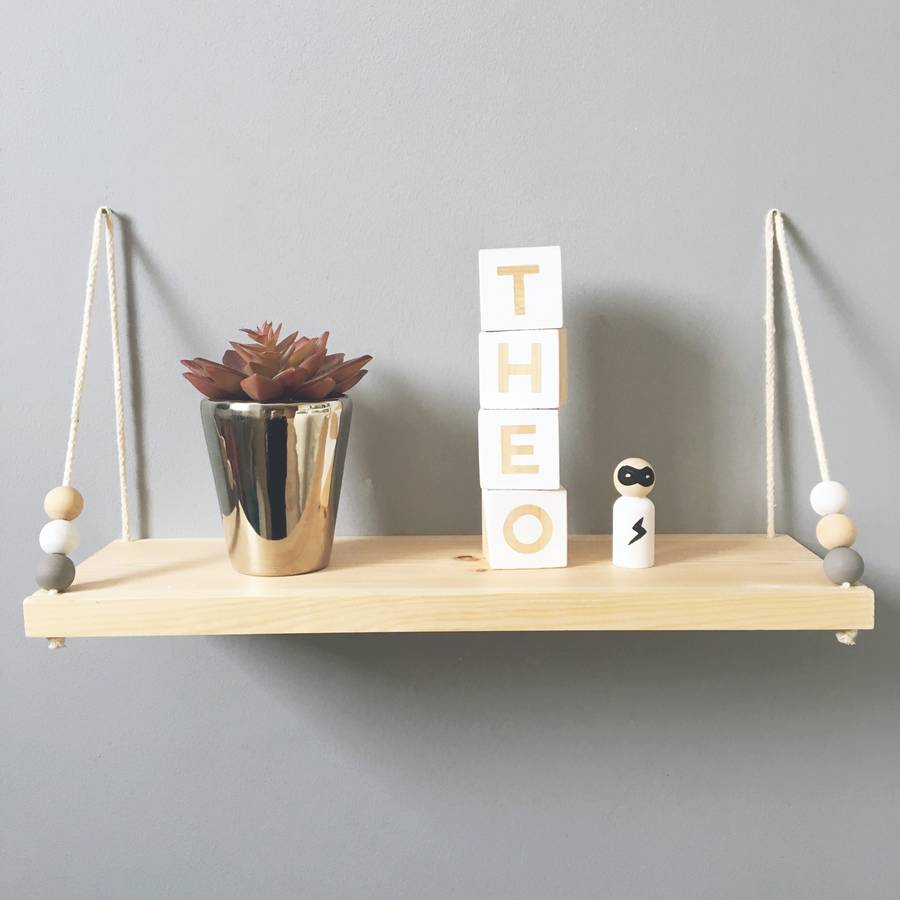 handmade wooden swing shelf by sweetpea paper design