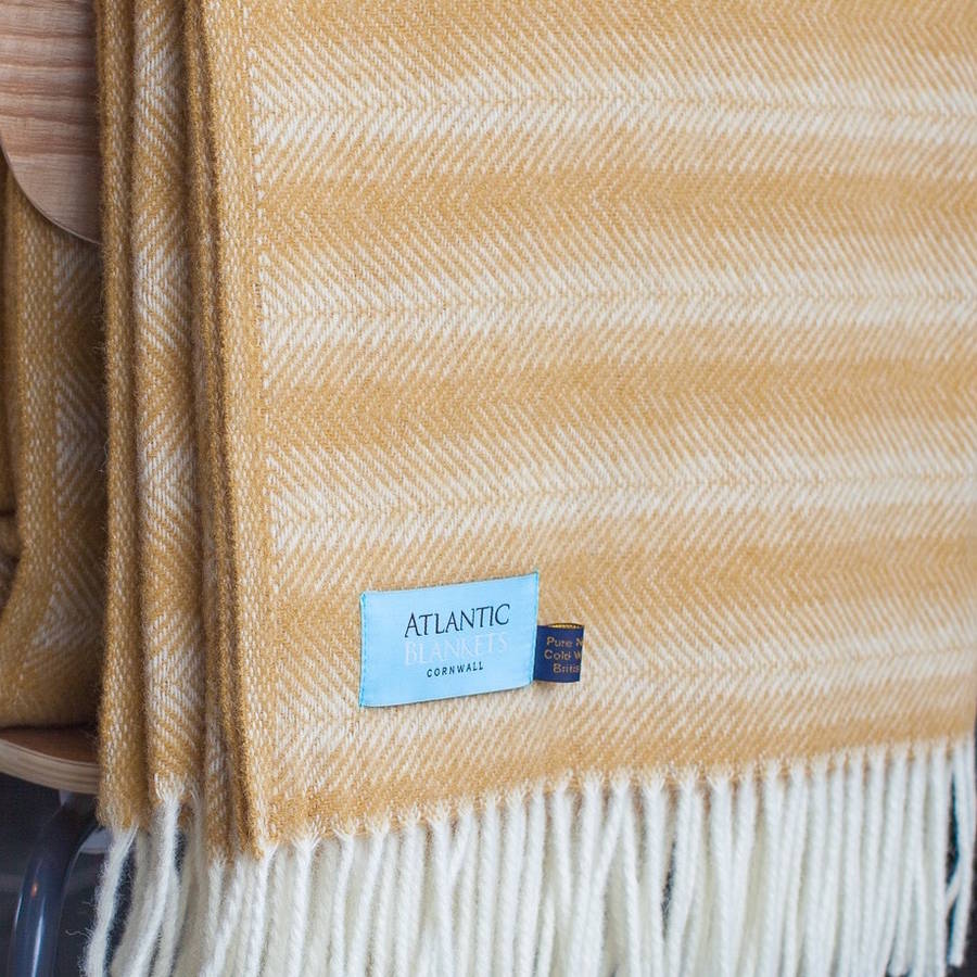 mustard chevron wool throw by atlantic blankets