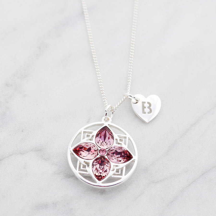 four petal flower necklace with swarovski crystal by j&s jewellery