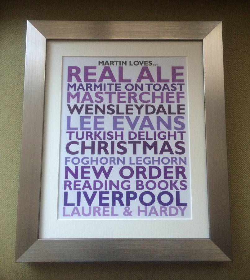 personalised 'favourite things' framed print by rael & pappie