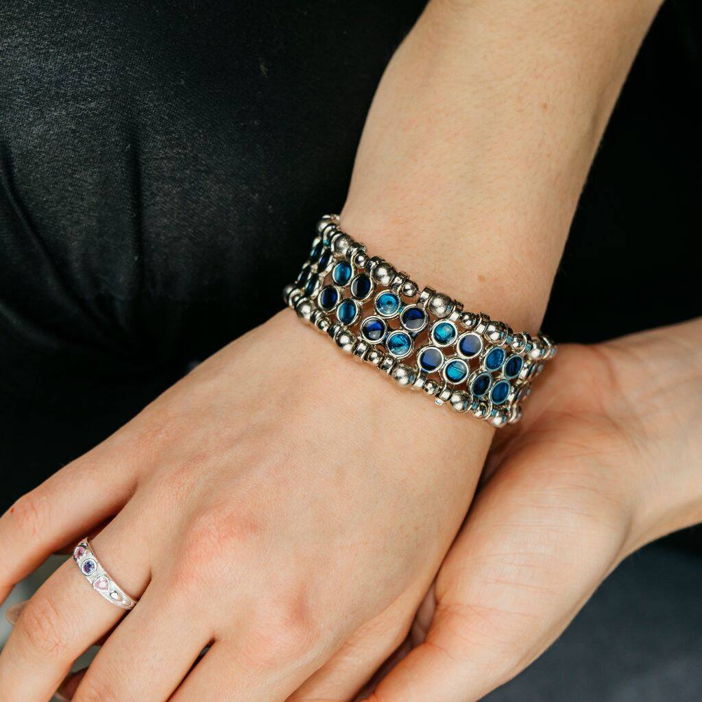 Oxidised Enamel Stone Tribal Silver Indian Bangle By The Colourful Aura