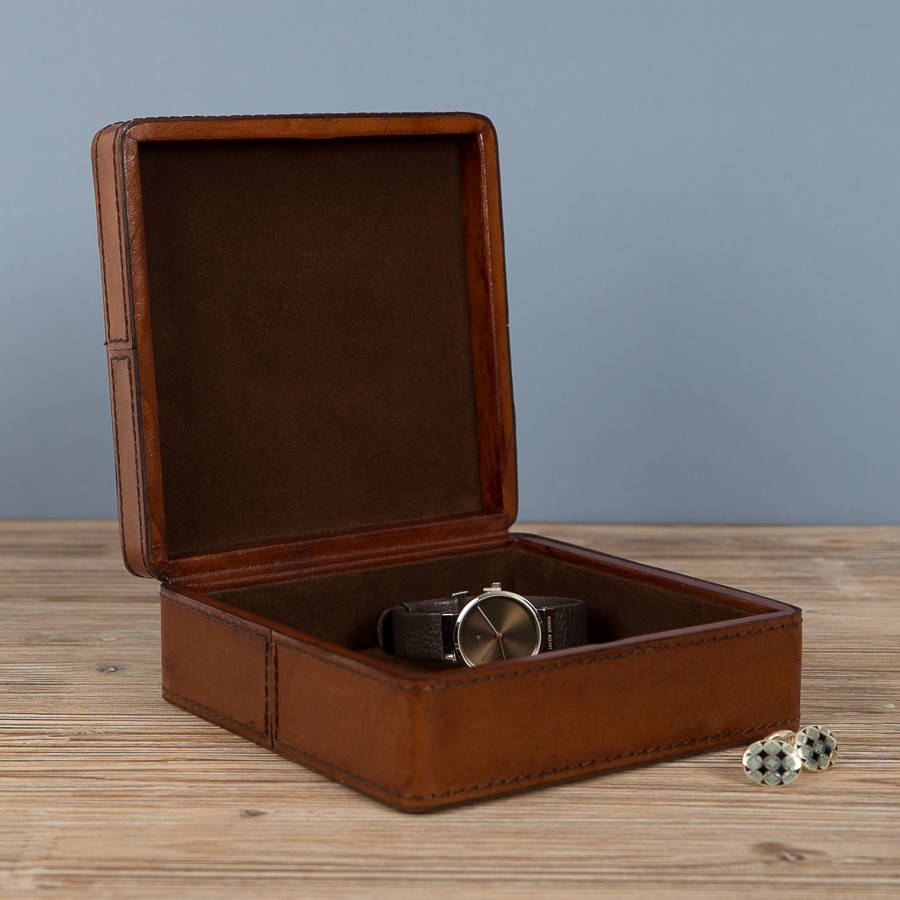 gents personalised square leather cufflink box by ginger rose