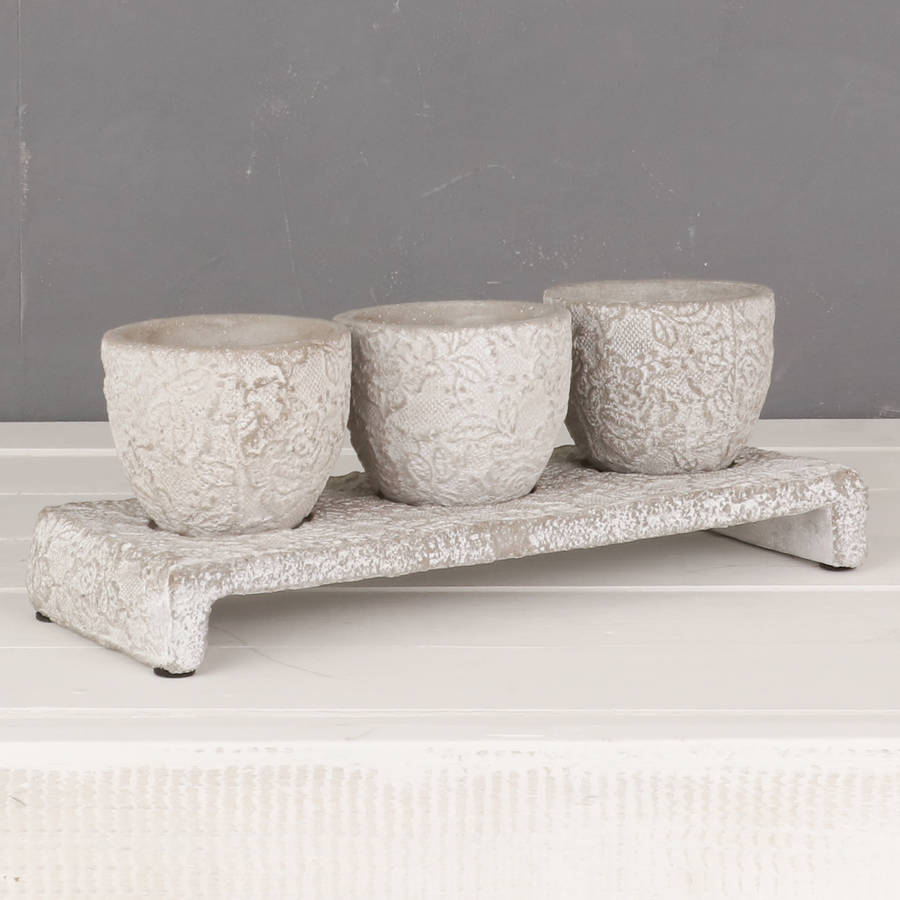 set of three stone windowsill mini plant pots on stand by dibor