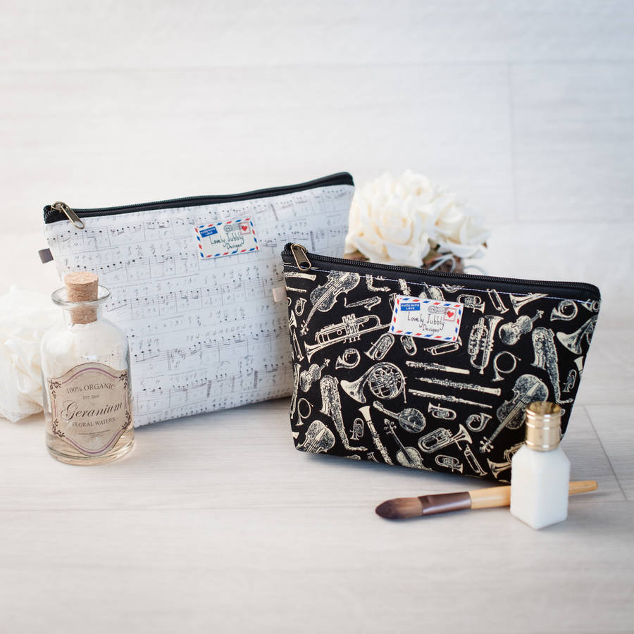 music note musical gift makeup toiletry wash bag by lovely jubbly