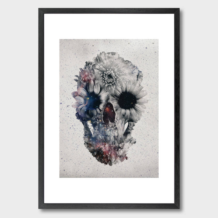 floral skull two art print by monde mosaic