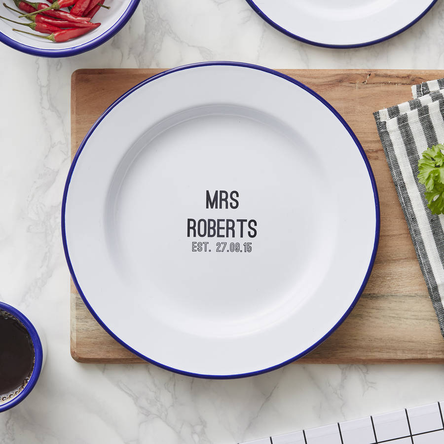 personalised wedding enamel plate by sophia victoria joy