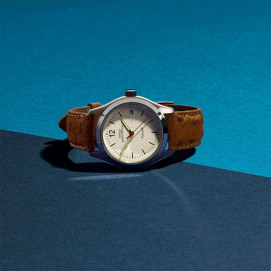 automatic watch with parchment dial by harold pinchbeck